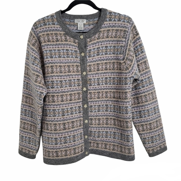 Vintage SKYR 100% Wool Nordic Fair Isle Gray Cardigan Sweater Size Small - Picture 8 of 8